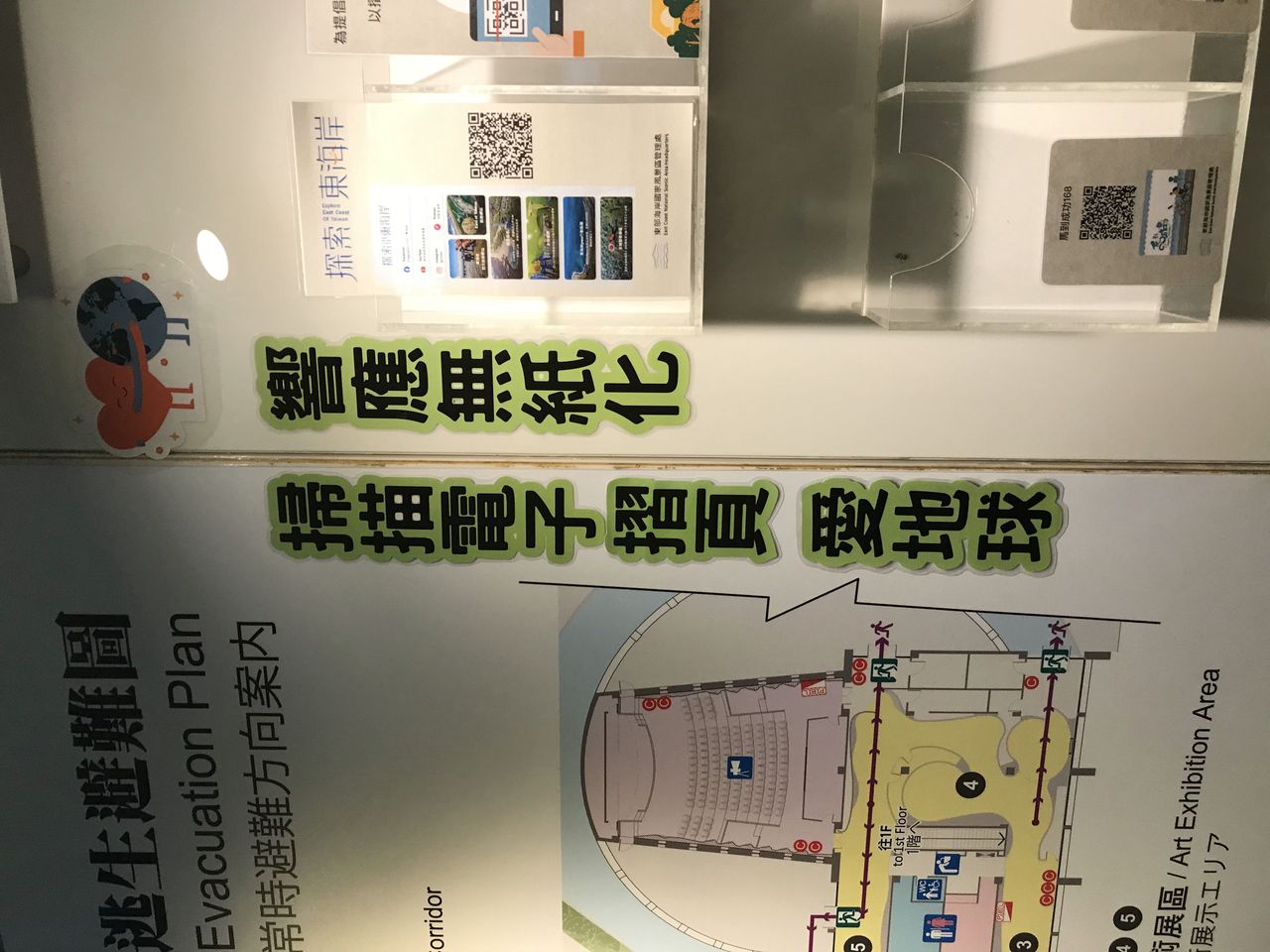 館內響應環保鼓勵蒞館民眾掃描電子摺頁。